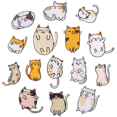 Products in Stock New Cat Family Embroidered Cloth Stickers Computer Emboridery Label Cartoon Kitty Patch Embroidery Zhang Zai Ironing