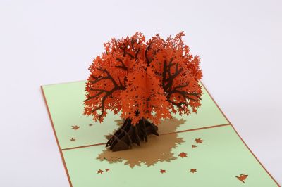 New Red Maple Tree 3D Stereoscopic Greeting Cards Wholesale Handmade Creative Blessing Card Mother's Day Paper Carving Greeting Card Wholesale