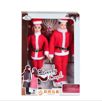 22cm 11.5 Inch Christmas Couple Solid Hand Barby Doll with Accessories Color Give as Gifts