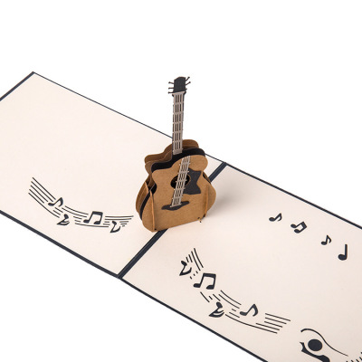 Stereoscopic Greeting Cards Send Teacher's Day 3D Stereoscopic Greeting Cards Guitar Creative Chinese Style Paper Cut Hollow Folding Card Piece
