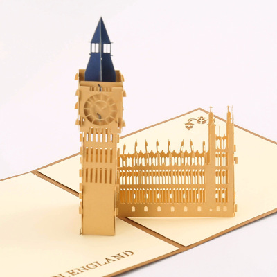 Handmade 3D Stereoscopic Greeting Cards Three-Dimensional Creativity Building Big Ben Holiday Paper Carving Hollow Greeting Card Wholesale