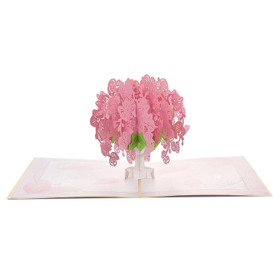 Factory Direct Sales 3D Stereoscopic Greeting Cards Pink Phalaenopsis Exquisite Holiday Gift Universal Mother's Day Greeting Card