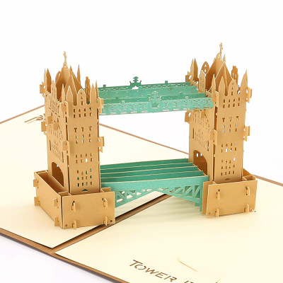 3D Stereoscopic Greeting Cards Handmade Paper Carving Gratitude Card Vintage Taijiashi Bridge Three-Dimensional Creativity Architectural Paper Carving Hollow Greeting Card