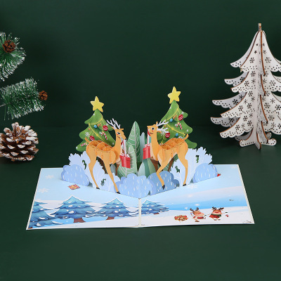 New Christmas 3D Stereoscopic Greeting Cards Printing Two Elk Christmas Gift Exquisite Creative Thanksgiving Greeting Card
