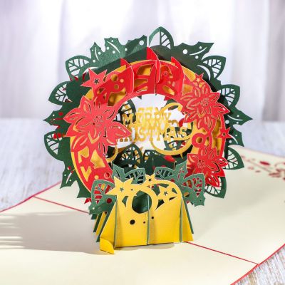 Factory Direct Sales 3D Stereoscopic Greeting Cards Handmade Paper Carving Greeting Card Christmas Garland Printable Logo Exquisite Christmas Gift