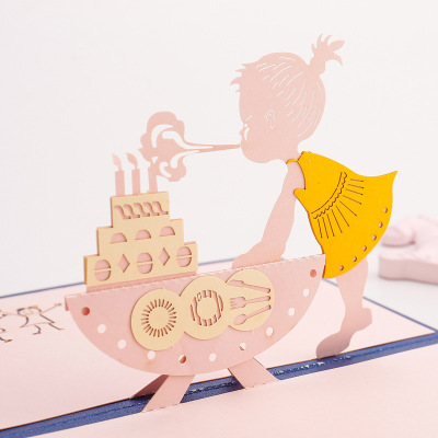 Spot Card 3D Stereoscopic Greeting Cards Handmade Birthday Girl Card Birthday Cake Blessing Card