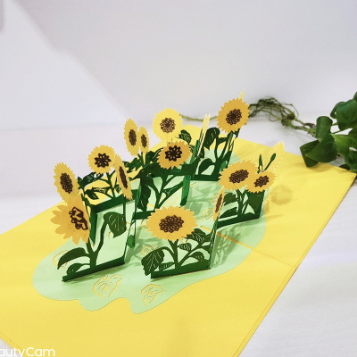 Mother's Day Greeting Card Creative New 3D Stereoscopic Greeting Cards Sunflower Handmade Paper Carving Blessing Card Logo