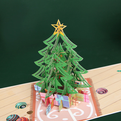 New 3D Christmas Stereoscopic Greeting Cards Exquisite Holiday Gift Green Christmas Tree Handmade Card Christmas Blessing Card