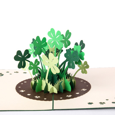 Lucky Four-Leaf Clover 3D Stereoscopic Greeting Cards Creative Handmade Paper Carving Birthday Greeting Card Thanksgiving Mother's Day Blessing Greeting Card