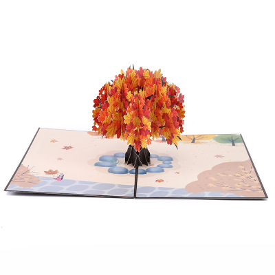 Factory Direct Sales Creative Autumn Sympathy Gift Stereoscopic Greeting Cards Roadside Maple Leaf Printing 3D Stereoscopic Greeting Cards