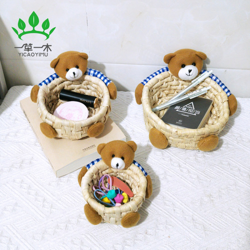 handwoven home decorative crafts decoration straw three-piece set storage basket easter rabbit bear egg basket