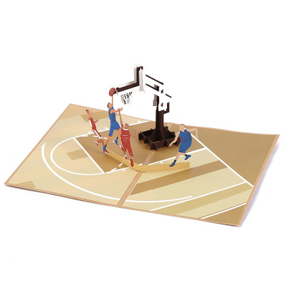 New 3D Handmade Stereoscopic Greeting Cards Creative Handmade Folded Paper Carving Basketball Game Commemorative Greeting Card Wholesale