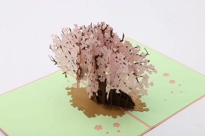New Mother's Day Stereoscopic Greeting Cards Pink Cherry Tree 3D Paper Carving Greeting Card Wholesale Creative Blessing Card