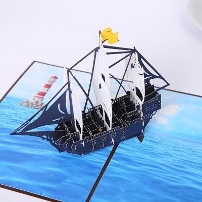 New 3D Stereoscopic Greeting Cards Holiday Creative Gift New Smooth Sailing Printing Paper Carving Universal Holiday Card