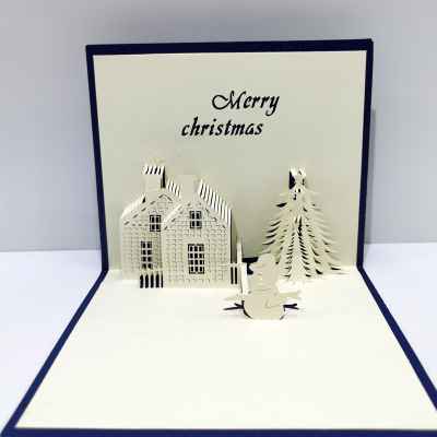 Factory Direct Sales 3D Stereoscopic Greeting Cards Handmade Cute Christmas Logo Three-Dimensional Creativity Paper Carving Hollow Greeting Card