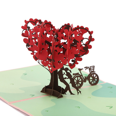 New Valentine's Day Stereoscopic Greeting Cards Love Tree 3D Paper Carving Greeting Card Wholesale Creative Blessing Card