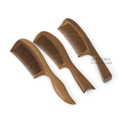 Natural Log Material Green Sandalwood Comb Comb with Handle Phoenix Tail Comb Anti-Static Fine Teeth Household Comb