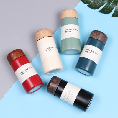 Cup Pocket Second Generation New Cute Ladies' Cup Vacuum Thermos Cup Wood Grain Cover Korean Style Creative Glass