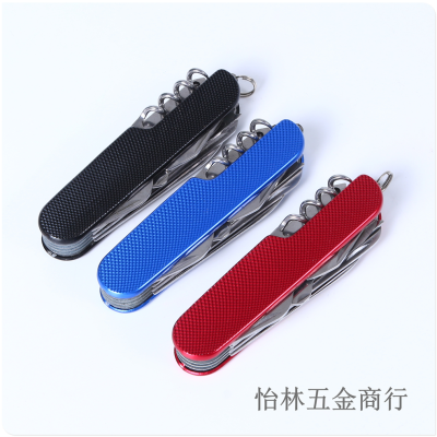 Multi-Functional Aluminum Case Swiss Army Knife Tool Stainless Steel 11 Open Folding Knife Outdoor Emergency Knife with Self-Defense