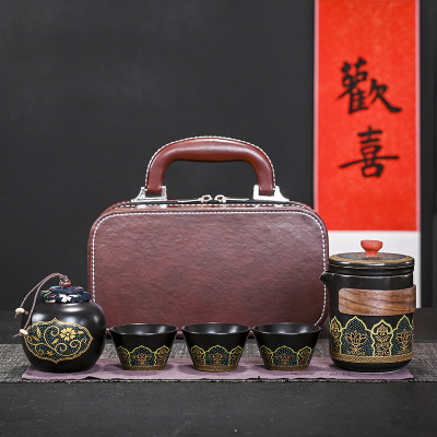 Portable Travel Kung Fu Tea Set Set Outdoor Ceramic Quick Cup Japanese Teapot Camping Portable Tea-Making Sets