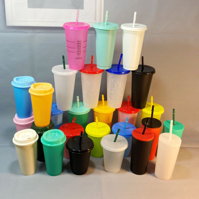 Hot and Cold Changing Homogeneous Plastic Color Changing Cup with Straw Coffee Color Changing Plastic Cup Manufacturer