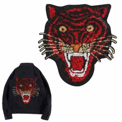 Products in Stock New Sequined Embroidered Cartoon Leopard Head Embroidered Cloth Stickers Fierce Animal Embroidered Badge Decorative Patch Sticker Ironing