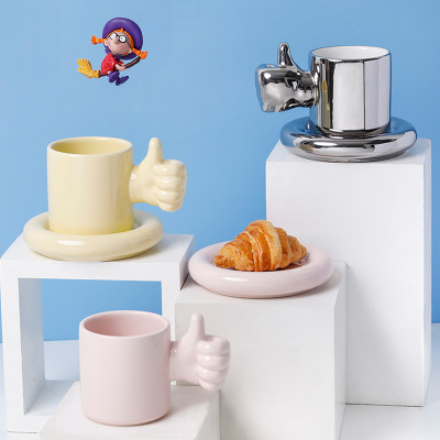 INS Ceramic Mug Creative Thumb like Cup Personality Outstanding Cup Ollie Give Coffee Set Color Box