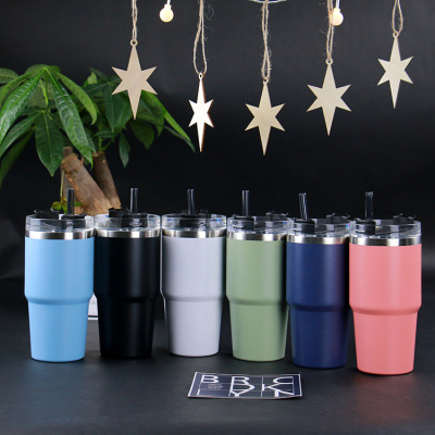 Cross-Border Large Ice Cup Car Cup 30 Oz20oz Coffee Cup Double-Layer Stainless Steel Straw Insulated Mug Generation Hair