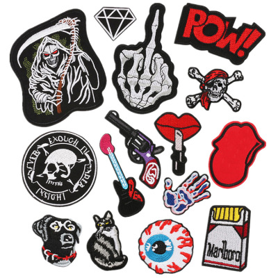 AliExpress Mixed Blade of Death Embroidered Cloth Stickers Ghost Hand Cartoon Skull Patch Horror Dogs and Cats Emboridery Label