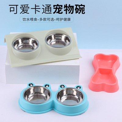 Manufacturer Products in Stock New Stainless Steel Pet Double Bowl Plastic Pet Bowl Cartoon Dog Bowl Cat Bowl Feeder Wholesale
