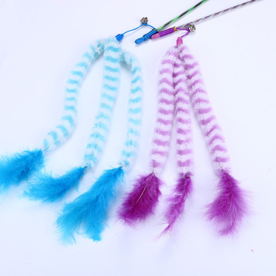 Pet Cat Toy Plastic Cat Teaser Three-Strand Plush Strip Feather Cat Playing Rod Factory in Stock Wholesale Cross-Border Hot