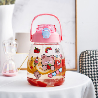 Transparent Big Belly Cup Plastic Water Cup Summer Large Capacity Sports Kettle Children Outdoor with Straw Student Cup