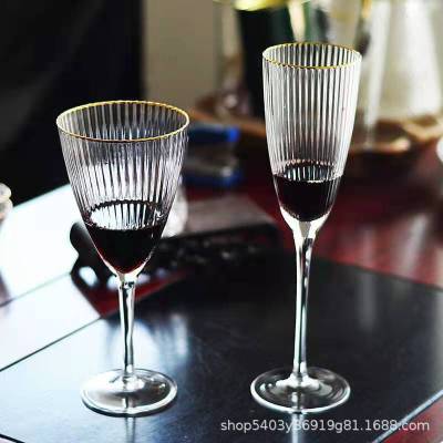 Vertical Pattern Red Wine Glass Household Luxury White Wine Cup High-Looking Goblet High-Grade Crystal Champagne Cup European Style