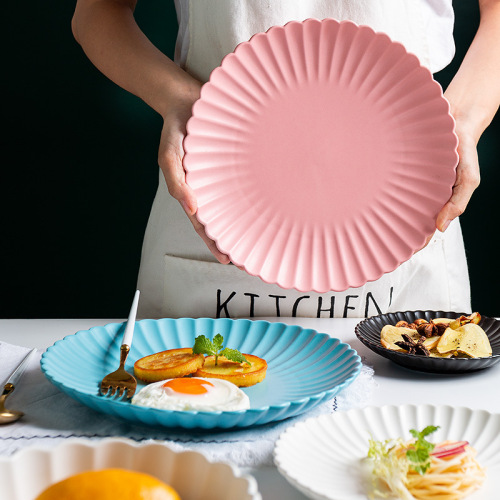 ceramic dinner plate nordic household dinner plate salad dish western cuisine plate breakfast plate wholesale foreign trade tableware color glaze chrysanthemum plate