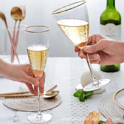 Hammered Red Wine Glass Household Luxury White Wine Cup High-Looking Goblet High-Grade Crystal Champagne Cup European Style
