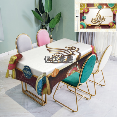 Factory Direct Sales Latest Design Digital Printing Waterproof Anti-Oil Stain Disposable Polyester Cotton Ramadan Tablecloth Tablecloth