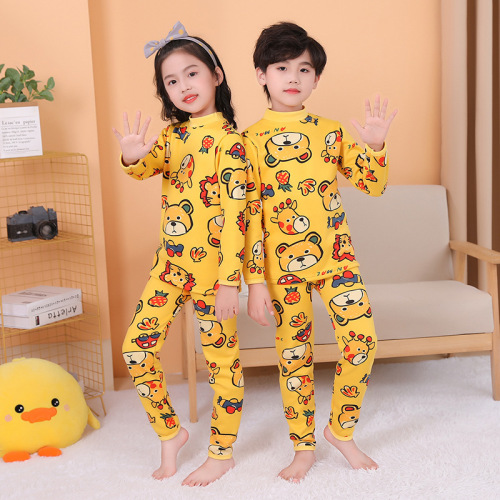 new children‘s thermal underwear set plus velvet thickening middle collar men‘s and women‘s clothing autumn and winter half turtleneck bottoming home clothes