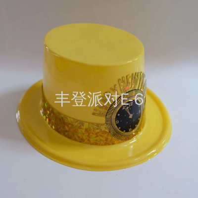 Happy New Year Happy New Year Featured Clock Clock Top Hat New Year Top Hat Black & Yellow