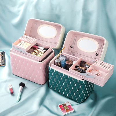 Korean Fashion Push-Pull Portable Cosmetic Bag Portable Simple Dressing Table Large-Capacity Cosmetics Storage Box