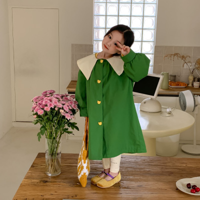 Wheat Season 22 Autumn and Winter New Korean Children's Clothing Children's Large Lapel Windbreaker Boys and Girls Mid-Length Sailor Collar Coat