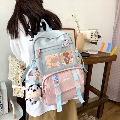 Contrast Color Backpack Ins Backpack Wholesale College Student Korean Backpack Large Capacity Middle School Student Schoolbag Girl