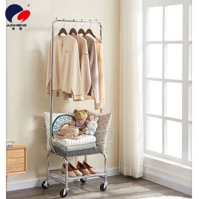 Simple Coat Rack Floor Bedroom Storage Shelves Household Storage Basket Clothing Store Movable Cloth Rack Trolley
