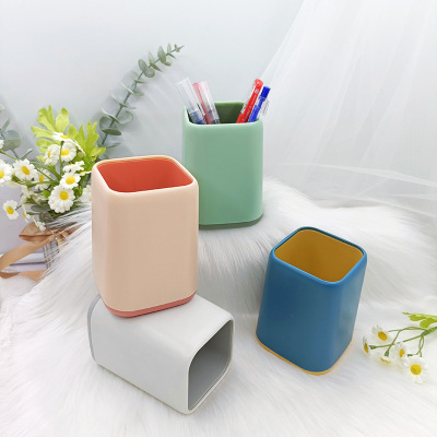 INS Style Nordic Simple Color Matching Double-Layer Pen Holder Creative DIY Desktop Multifunctional Storage Box Cosmetic Storage
