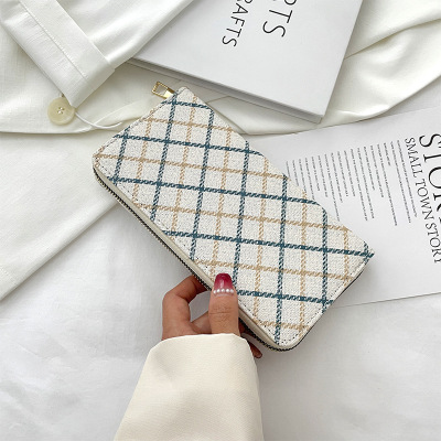 Women's Long Money Single Pull Stylish Simple and Versatile Portable Handbag Boutique Pu Sandwich Mobile Phone Bag 
