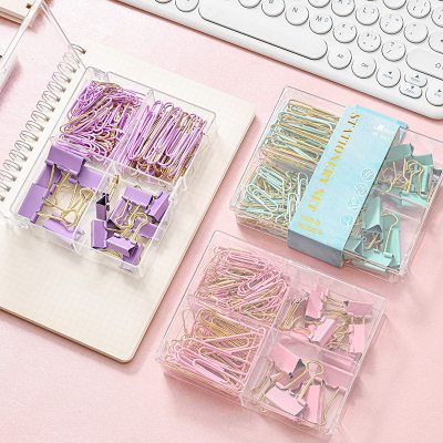 Cross-Border Four-in-One Size Long Tail Clip Clip Office Combination Macaron Color Ticket Holder Paper Clip Binding Set