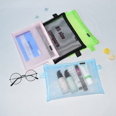 Information Bag Student Exam Stationery Pencil Case Zipper Visual Breathable and Simple Transparent Mesh Bag