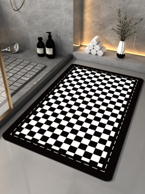 Bathroom Mats Internet Celebrity Ins Style Chessboard Grid Bathroom Entrance Door Diatom Ooze Absorbent Non-Slip Entrance Foot Mat