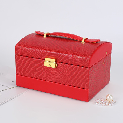Fashion Minimalist Solid Color Pu Lock Casket Jewel Box Dresser Stud Earrings/Bracelets Necklace Storage Box Wholesale