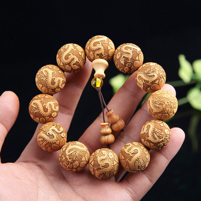 Factory Wholesale Taihang Mountain Arborvitae Bracelets Carved Dragon and Phoenix Pattern Buddha Beads Collectables-Autograph Rosary