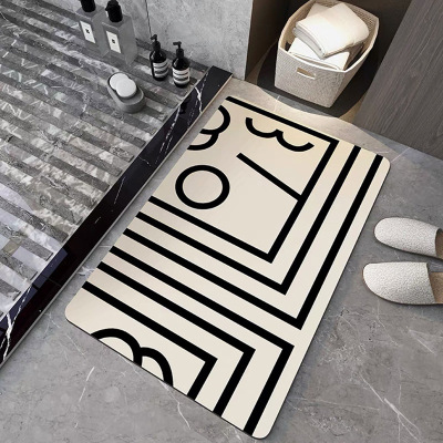 Internet Celebrity Cute Household Light Luxury and Simplicity Black and White Diatom Ooze Floor Mat Toilet Bathroom Entrance Mat Quick-Drying Absorbent